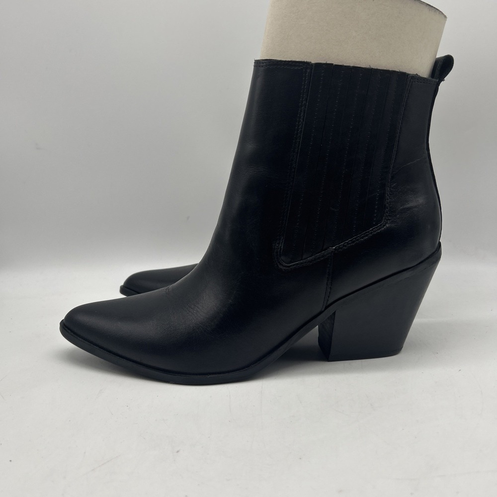 Nine West Ankle Boots Womens 9 Black‎ Leather Block Heel Western Chelsea Bootie